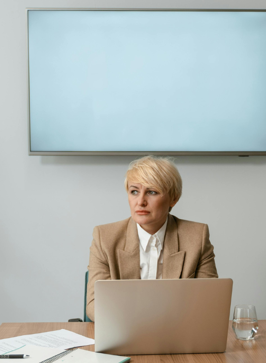 Anxious woman before giving a presentation